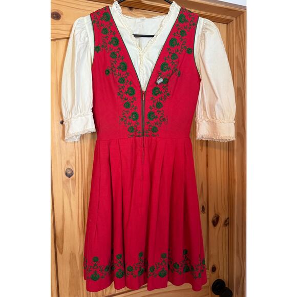 Vintage Hancke Dirndl Dress Red Size 36 US Size 4 Oktoberfest Beer Girl - Picture 1 of 10